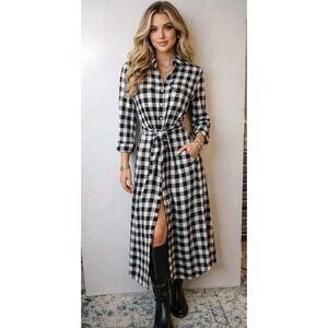 Polo Ralph Lauren Buffalo Plaid Maxi Shirt Dress Belted Twill S 10 Career Luxury